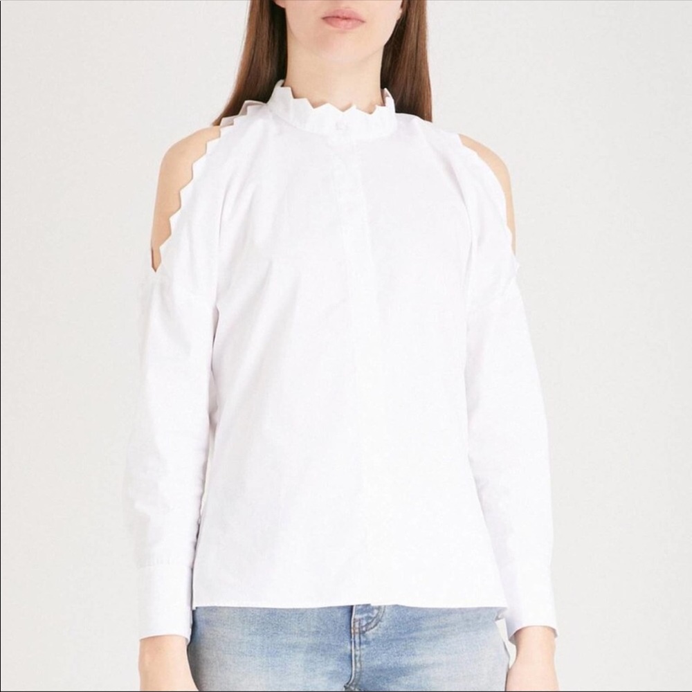 Maje Calinka Poplin Cold Shoulder Shirt White